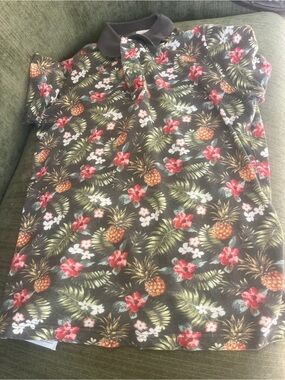 Altea Olive Green Pineapple Floral Polo